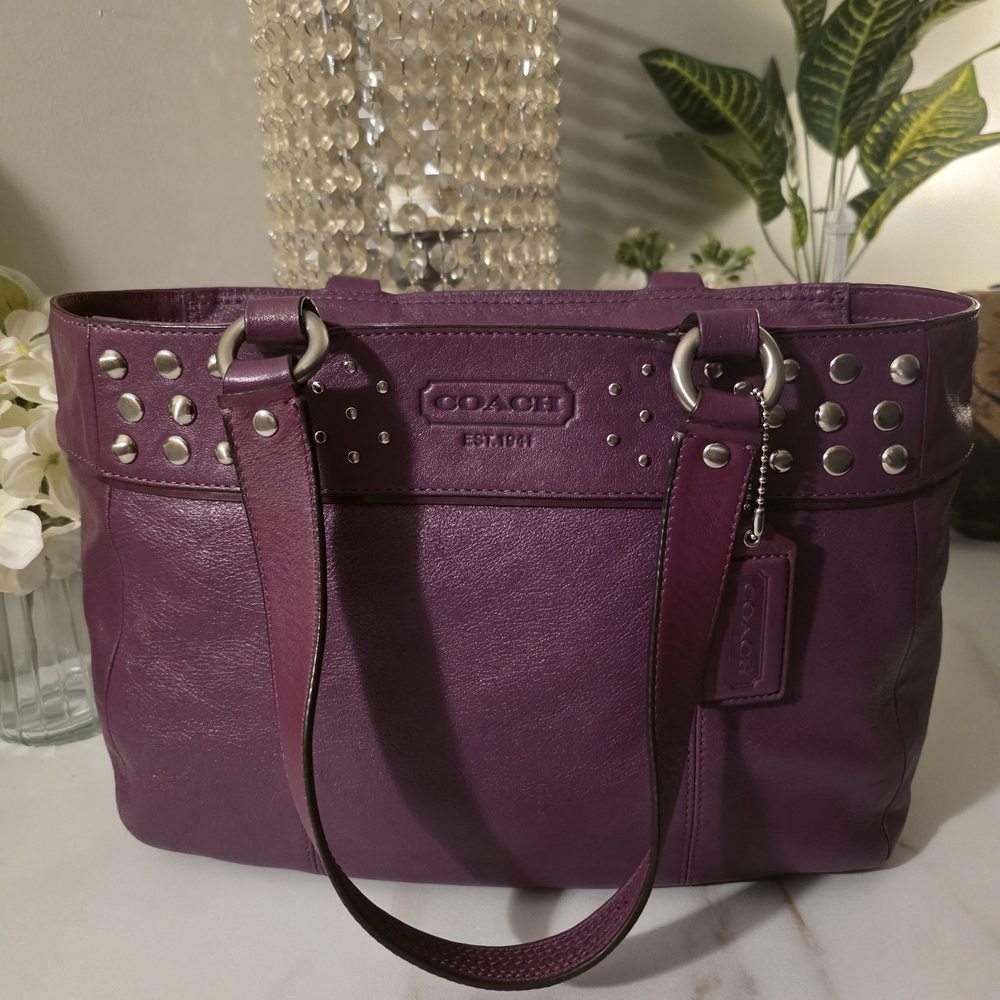 COACH Purple Leather Studded Tote Bag